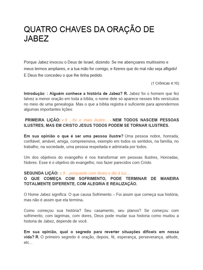 Quatro Chaves Da Oração de Jabez | PDF | Oração | Deus