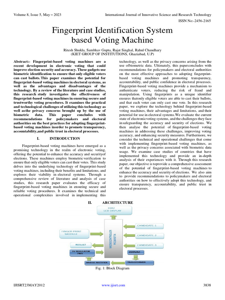 Fingerprint Identification System Based Voting Machine | PDF ...