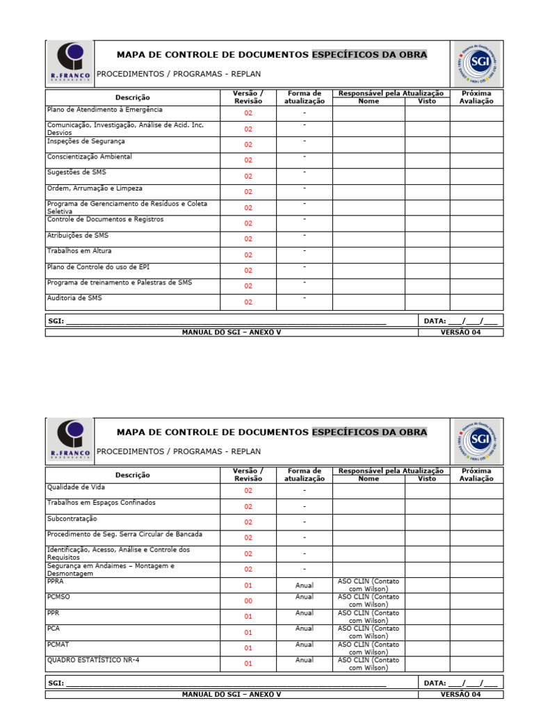 Anexo V - Mapa de Controle de Doc Externos REPLAN | PDF | Informática ...