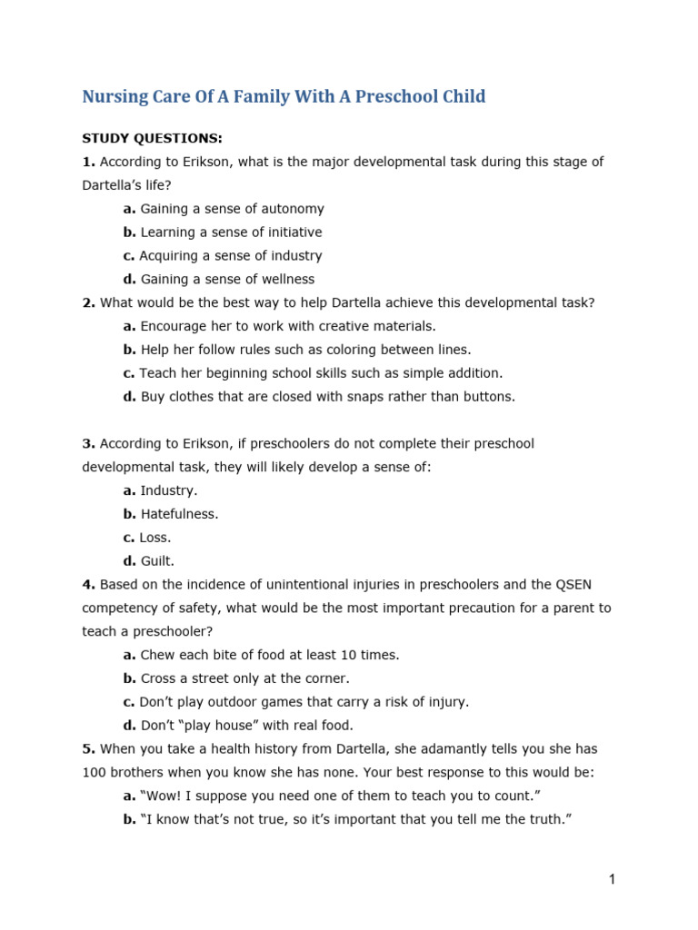 Nursing Care of A Family With A Preschool Child | PDF | Preschool | Fear