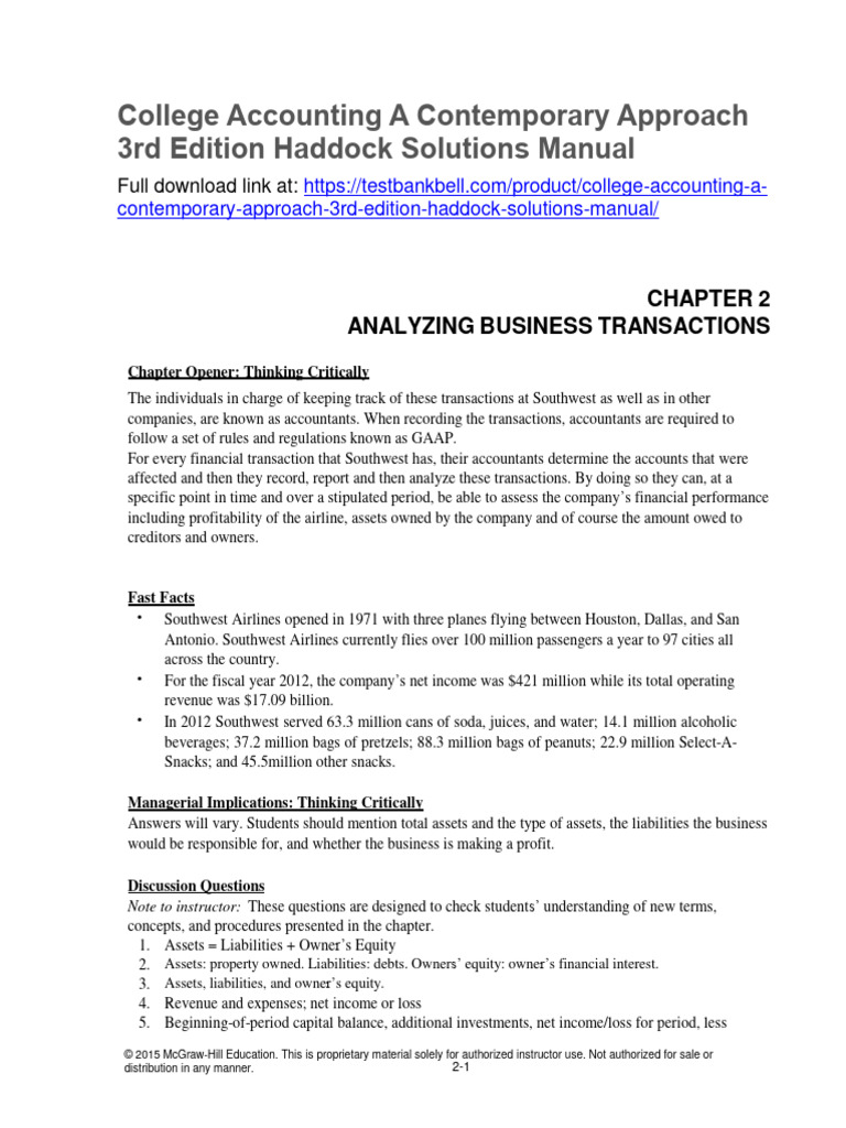 College Accounting Contemporary Approach 3rd Edition Haddock Solutions