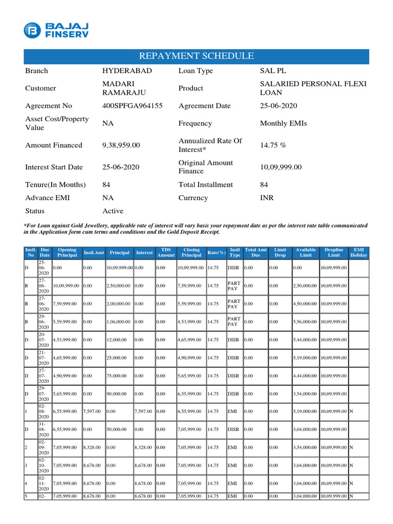 How To Get Loan Repayment Schedule From Bajaj Finance