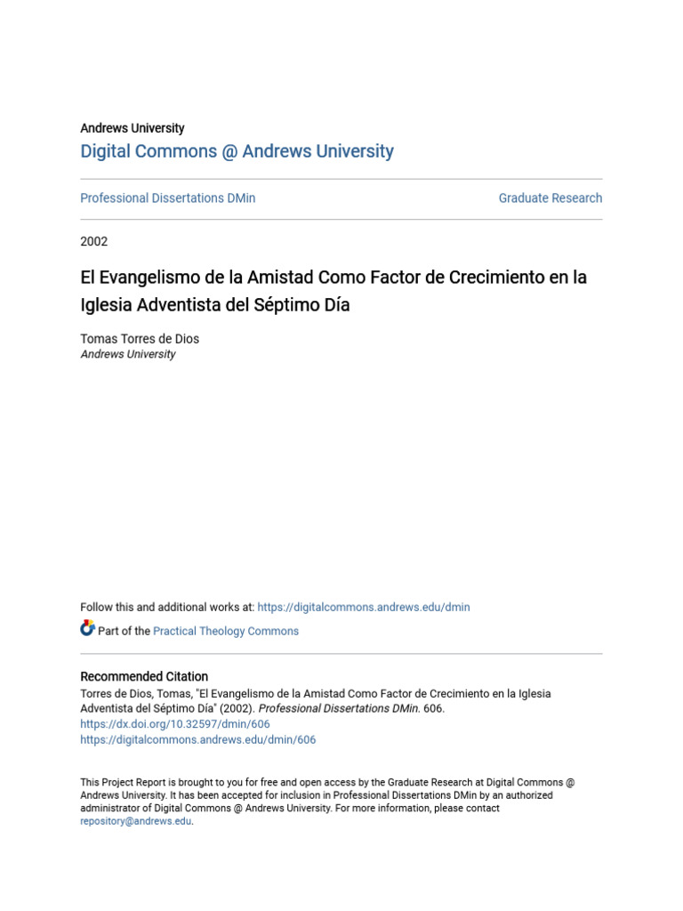 El Evangelismo de La Amistad Como Factor de Crecimiento en La Igl PDF