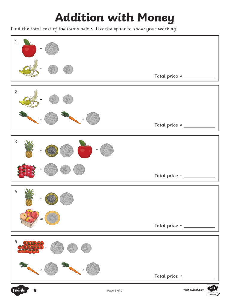 Money Addition Practice | PDF