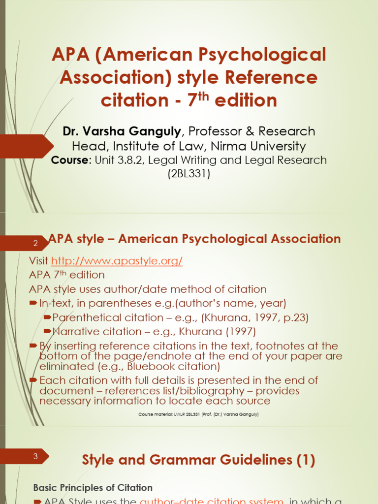 On LMS LWLR 2023-APA Style of Citation, 7th Edition-Prof Varsha 
