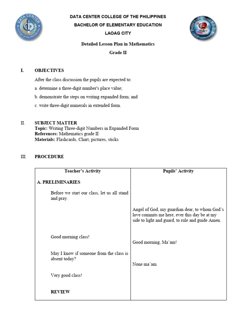Detailed Lesson Plan In Mathematics Grade Ii 080724 1 Pdf Lesson