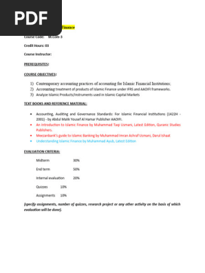 Islamic Finance Outline Spring 2020