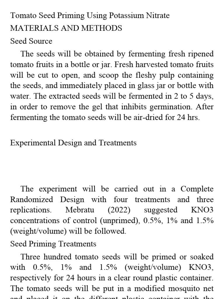 Tomato Seed Priming Using Potassium Nitrate PDF