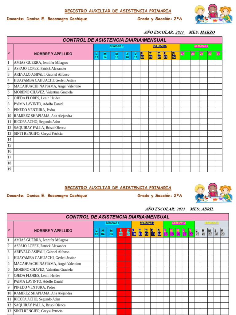 Registro de Asistencia Primaria 2023 | PDF