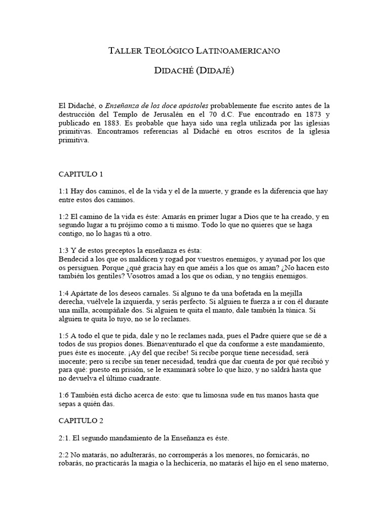 Enseñanzas del Didaché: Camino de Vida | PDF | orador del Señor ...