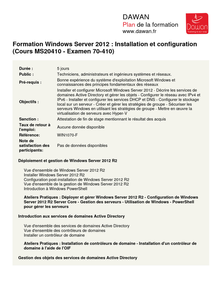 Formation Windows Server 2012 - Cours 70-410 | PDF | Système de noms de ...