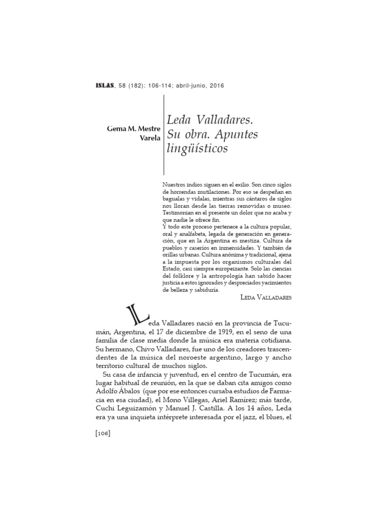 Leda Valladares, Su Obra Apuntes Linguisticos PDF Lingüística