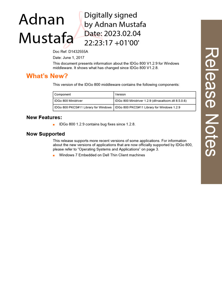 IDGo 800 - V1.2.9 - Windows - Release Notes - Rev A Testt | PDF ...