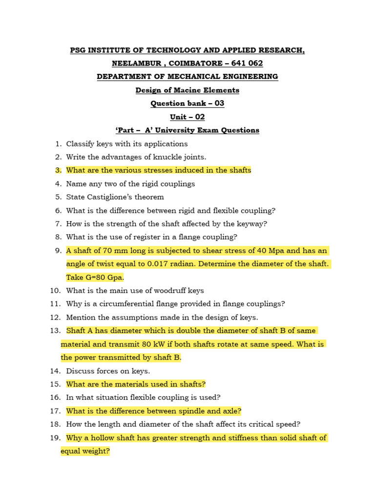 Mechanical Engineering Exam Questions | PDF | Computers