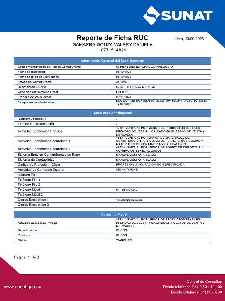 Información RUC SUNAT Contribuyente | PDF | Teléfonos móviles | Al por ...