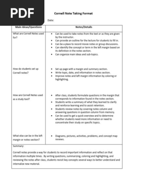Cornell Notes Format