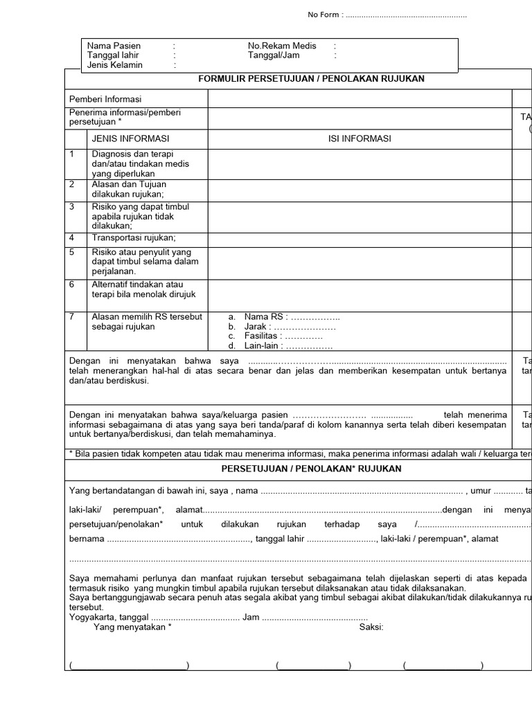 Formulir Persetujuan Rujukan Medis | PDF
