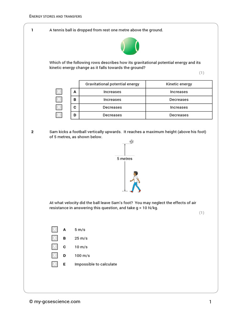 Energy Stores and Transfers Questions | PDF | Potential Energy ...