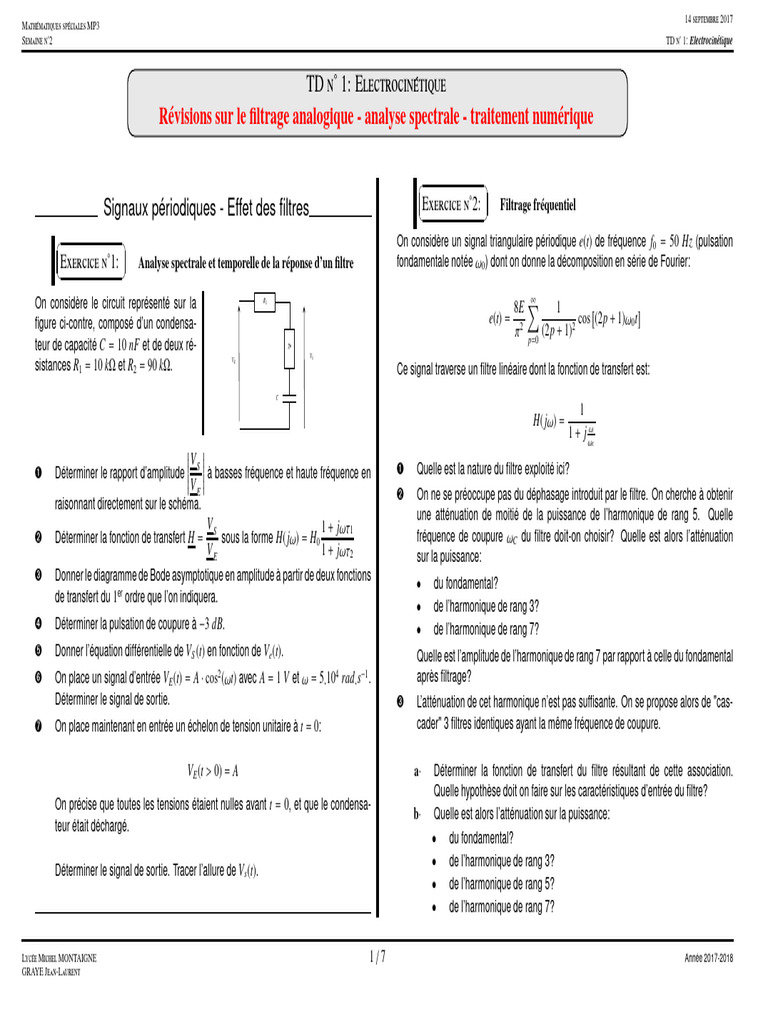 Electrocinétique et Filtrage Fréquentiel | PDF | Filtre (électronique ...
