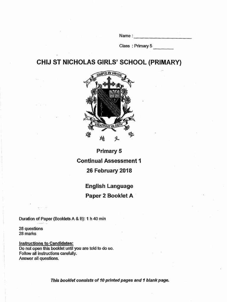 P5 English CA1 2018 ST Nicholas Exam Papers | PDF