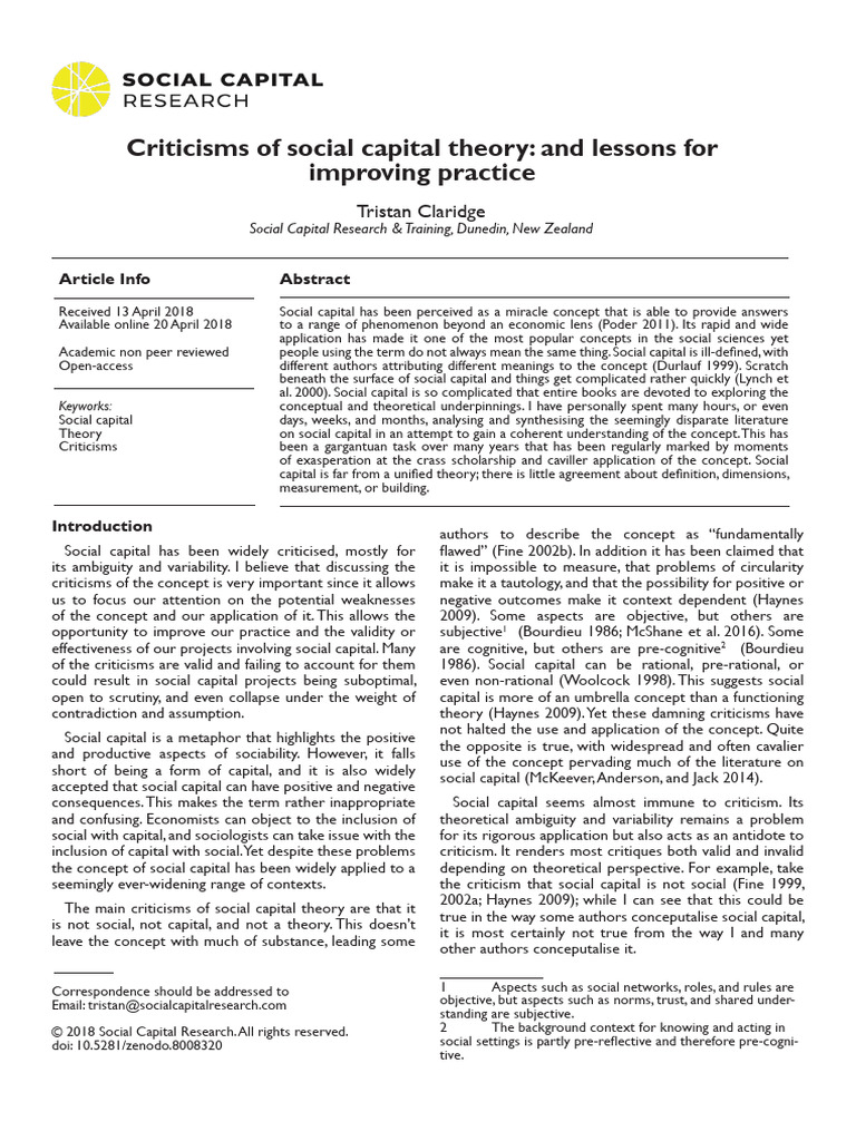 Criticisms Of Social Capital Theory Pdf
