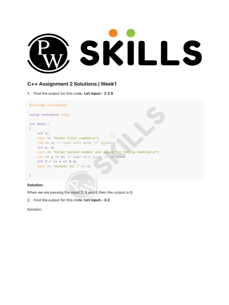 Introduction To C++ - Solution To Assignment 02 - (Written) - (DECODE ...