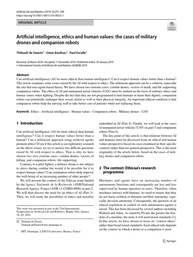 Artificial intelligence ethics and human values the cases of military