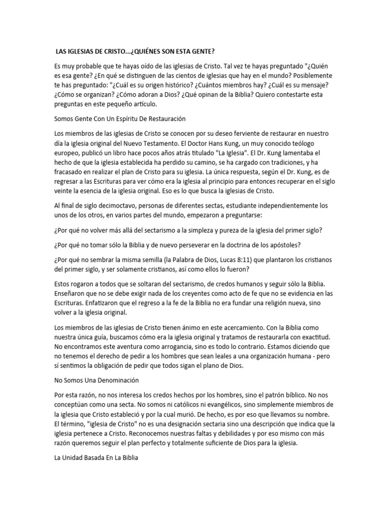 Características de las Iglesias de Cristo | PDF | Biblia | Iglesia ...