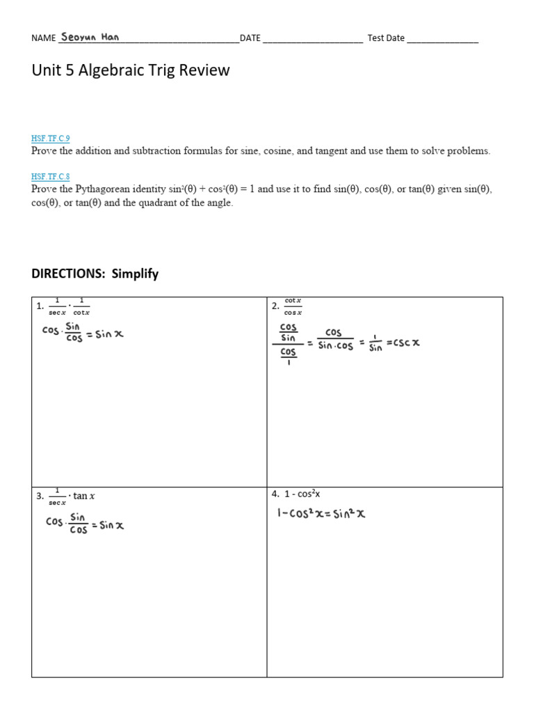 51 Basic Trig Identities Notes PDF Trigonometric Functions