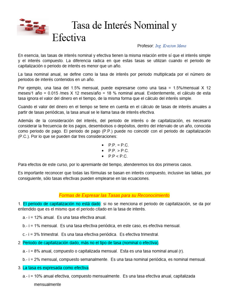 Ejemplos de Tasa Efectiva y Nominal | PDF | Interés | Tasas de interés