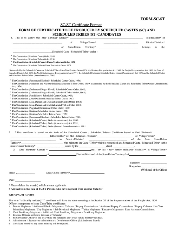 Sc St Form Fill Up