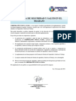 Politica, Objetivos, y Metas de Seguridad y Salud en El Trabajo.