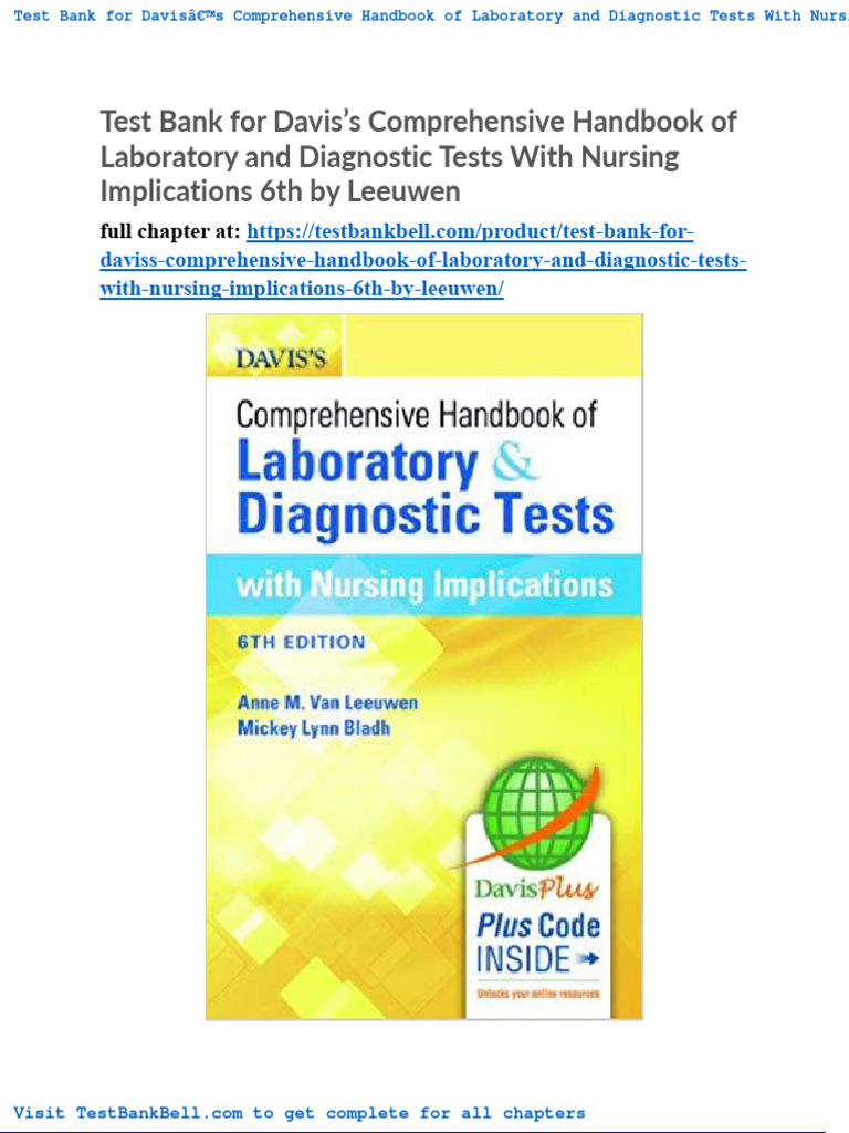 Test Bank For Daviss Comprehensive Handbook of Laboratory and