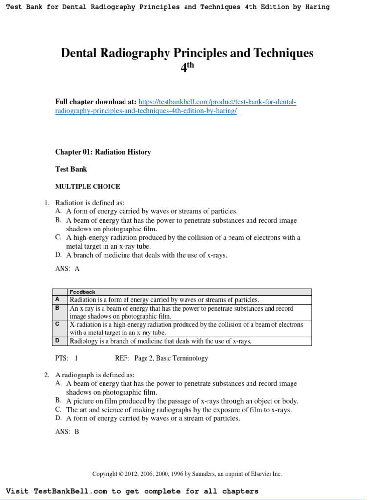 Test Bank For Dental Radiography Principles and Techniques 4th Edition by Haring PDF