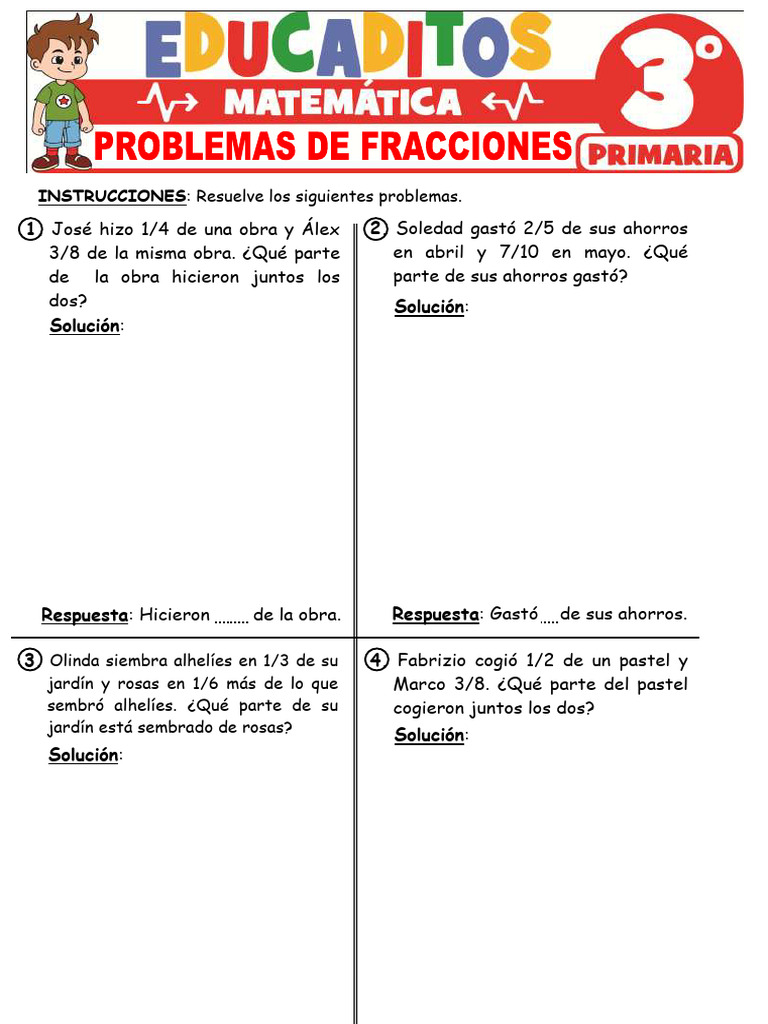 Problemas de Fracciones para Tercero de Primaria | PDF | Artes del ...