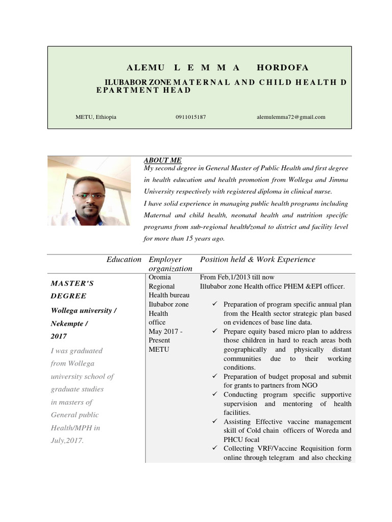 Public Health Expert Profile Ethiopia | PDF | Medical Specialties ...