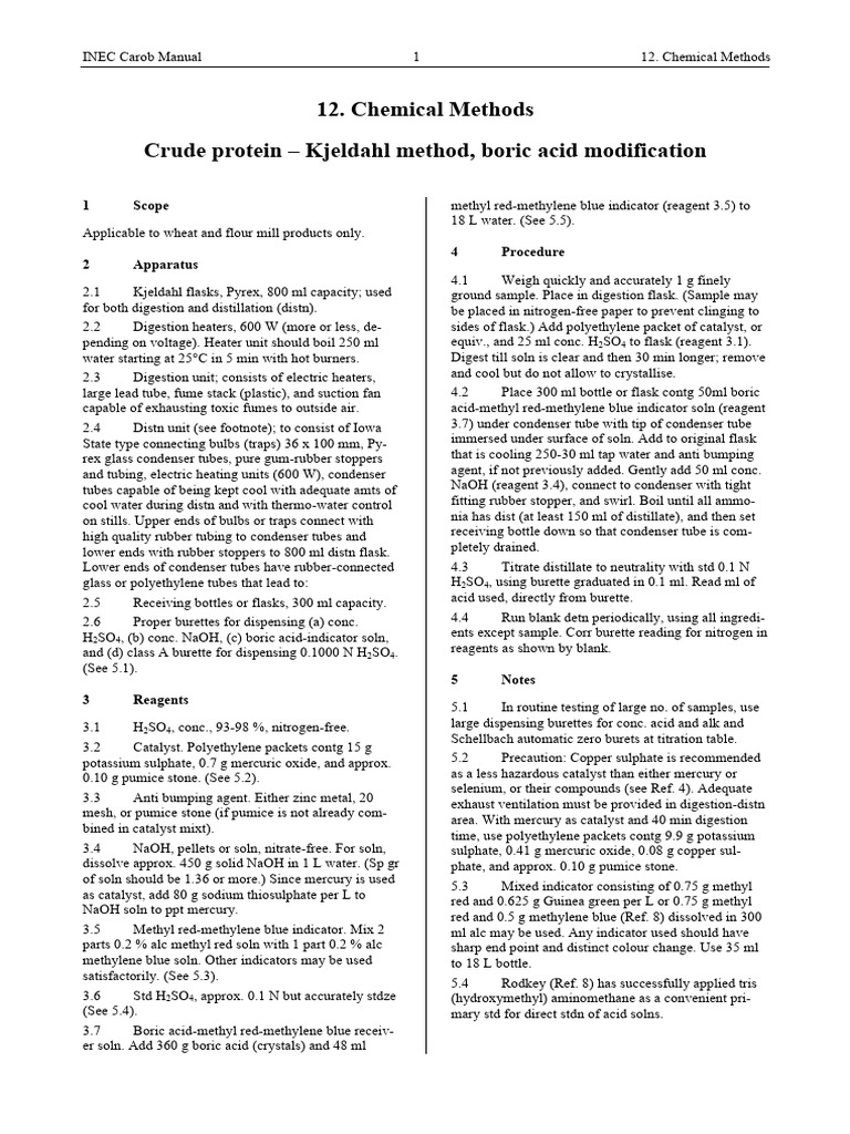 Crude Protein Kjeldahl Method Boric Acid Modification PDF Materials
