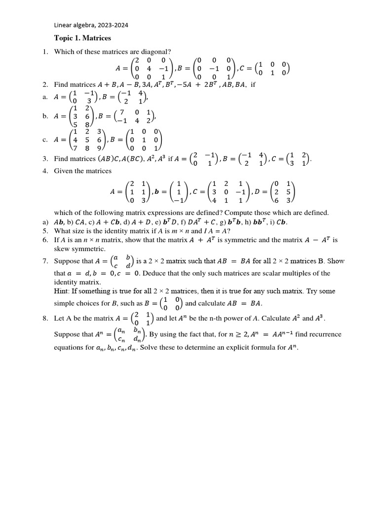 Linear Algebra Problems | PDF