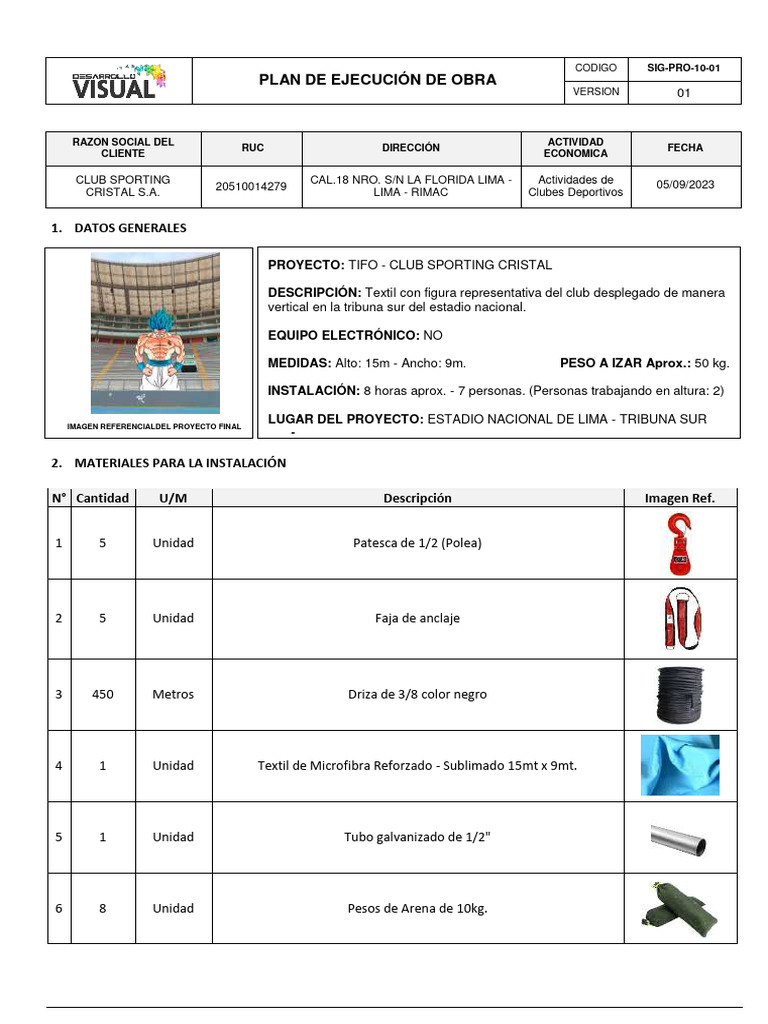 Sig pro 10 01 plan de ejecuci n de obra tifo sporting cristal pdf