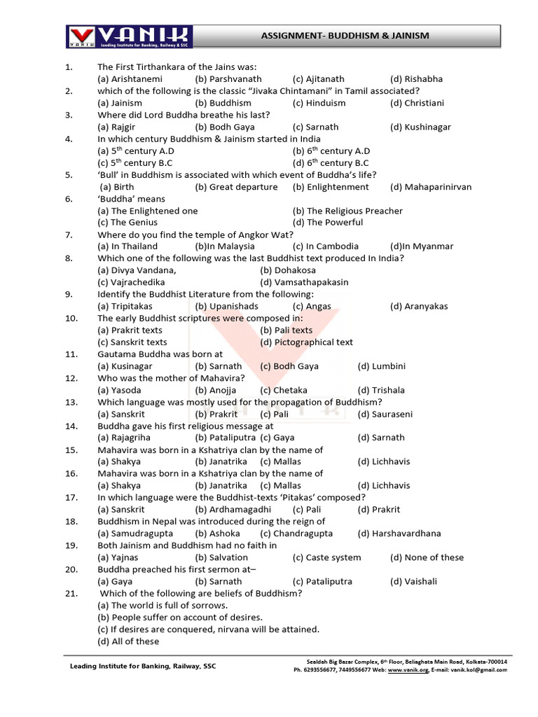Buddhism and Jainism Assignment MCQs | PDF | Nāstika | Religious Faiths