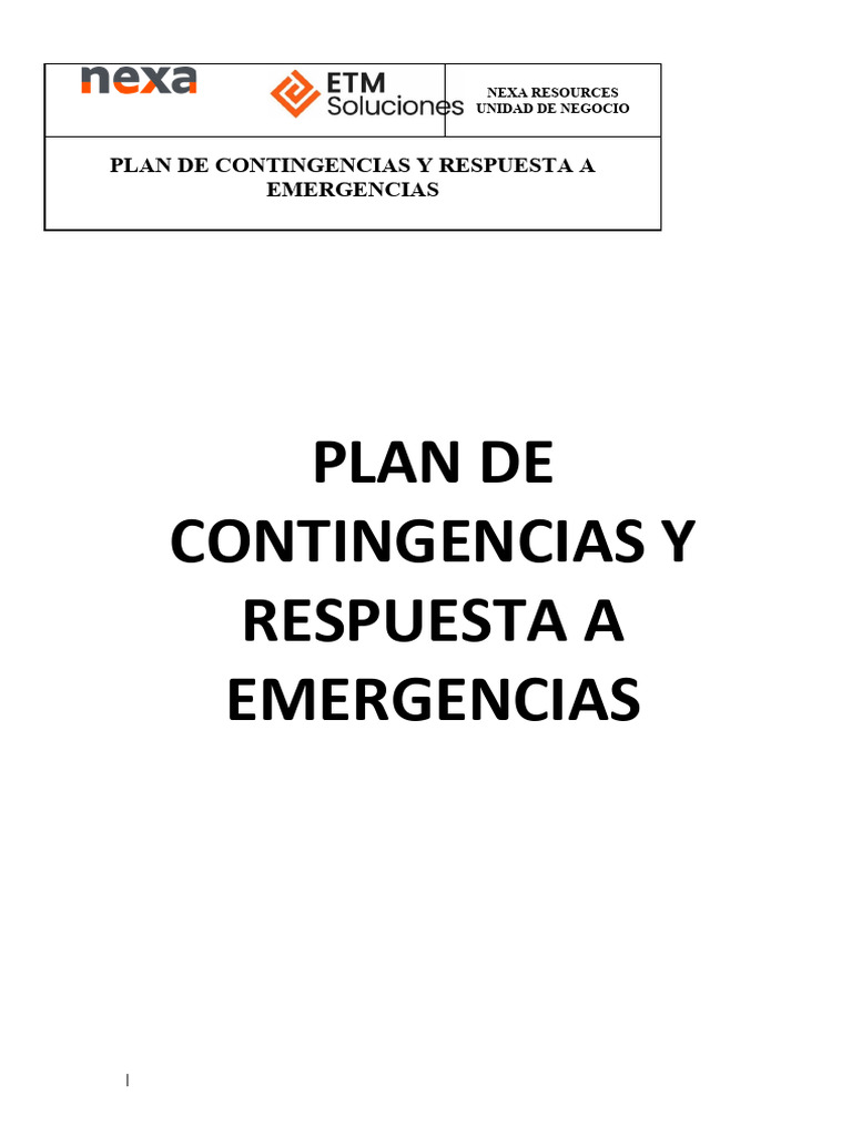 Plan de Contingencia y Respuesta A Emergencia | PDF