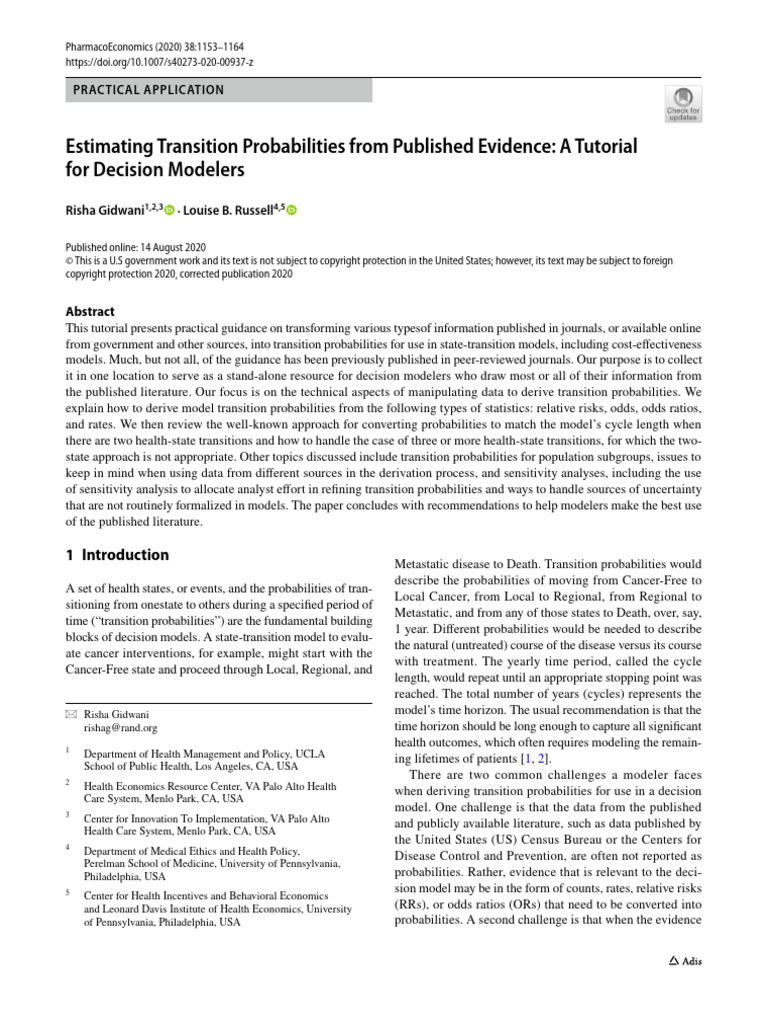 Estimating Transition Probabilities From | PDF | Randomized Controlled ...