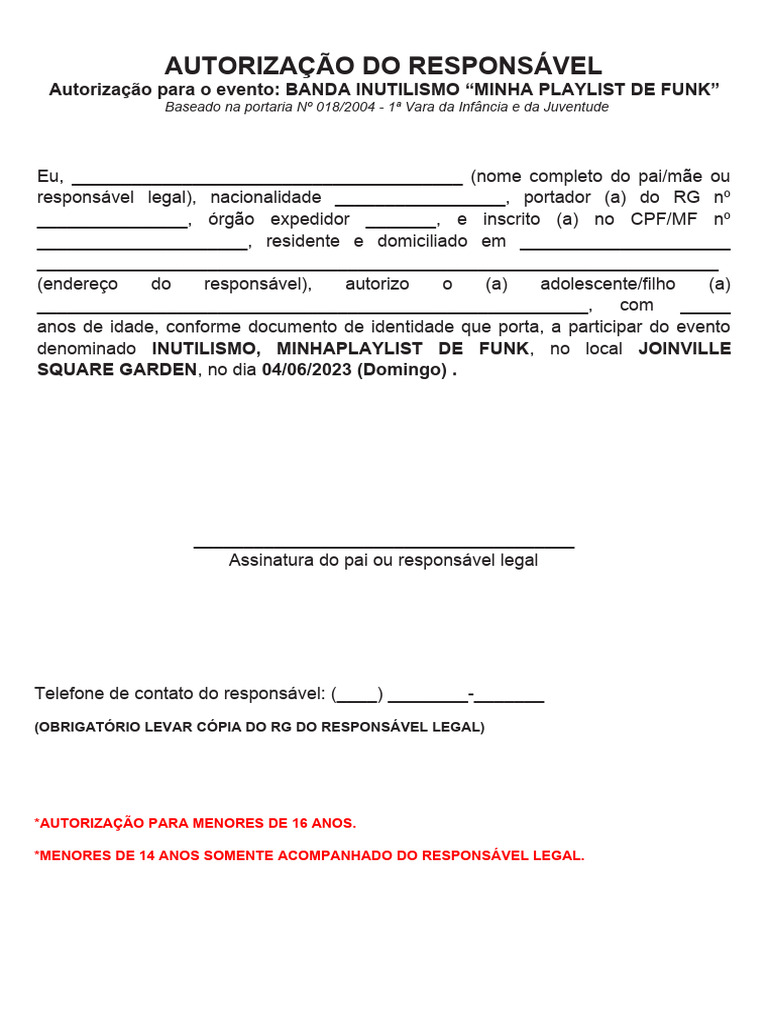 Autorização Menor de Idade | PDF