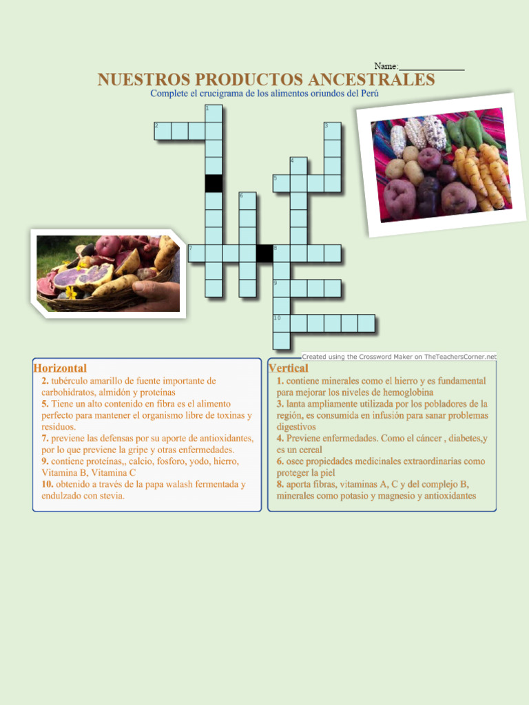 Crucigrama de Alimentos PDF