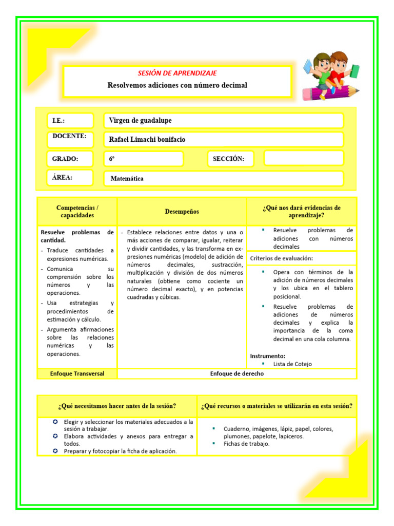 06 Setiembre Sesiones Sexto Grado .. | PDF | Decimal | Matemáticas