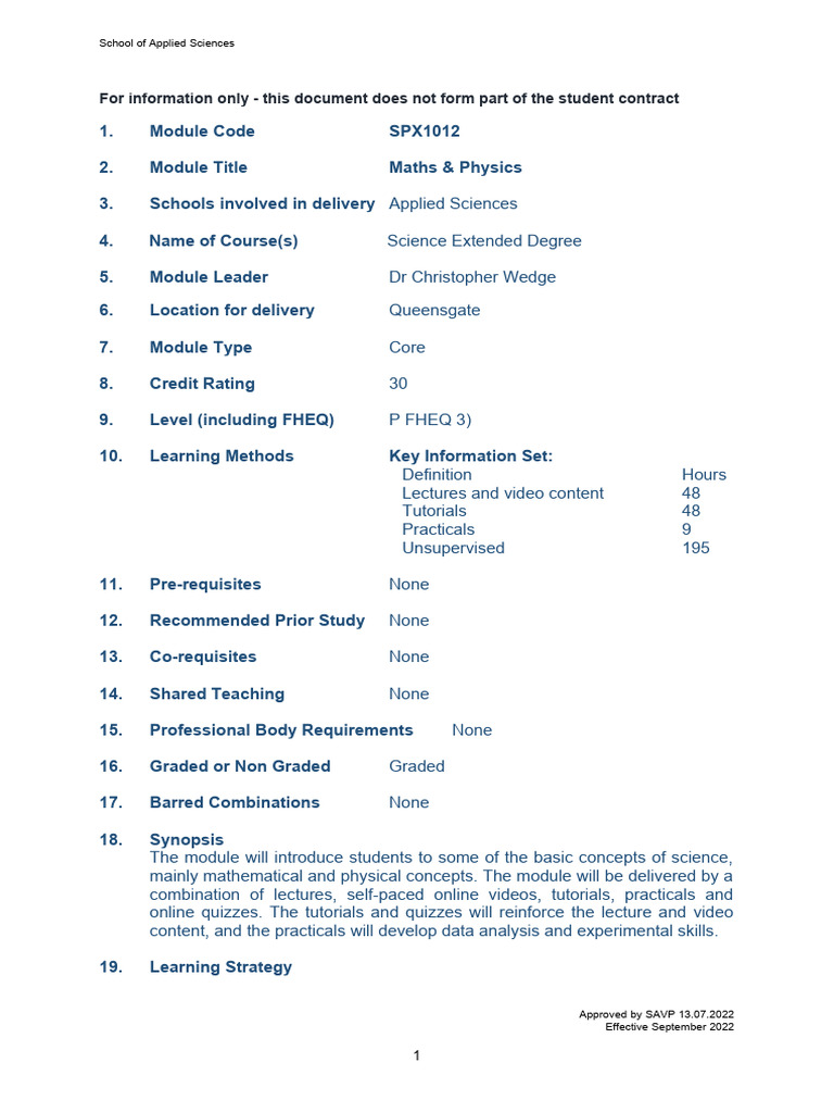 Maths & Physics Module Overview | PDF