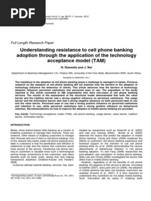 Understanding Resistance to Cell Phone Banking -2012