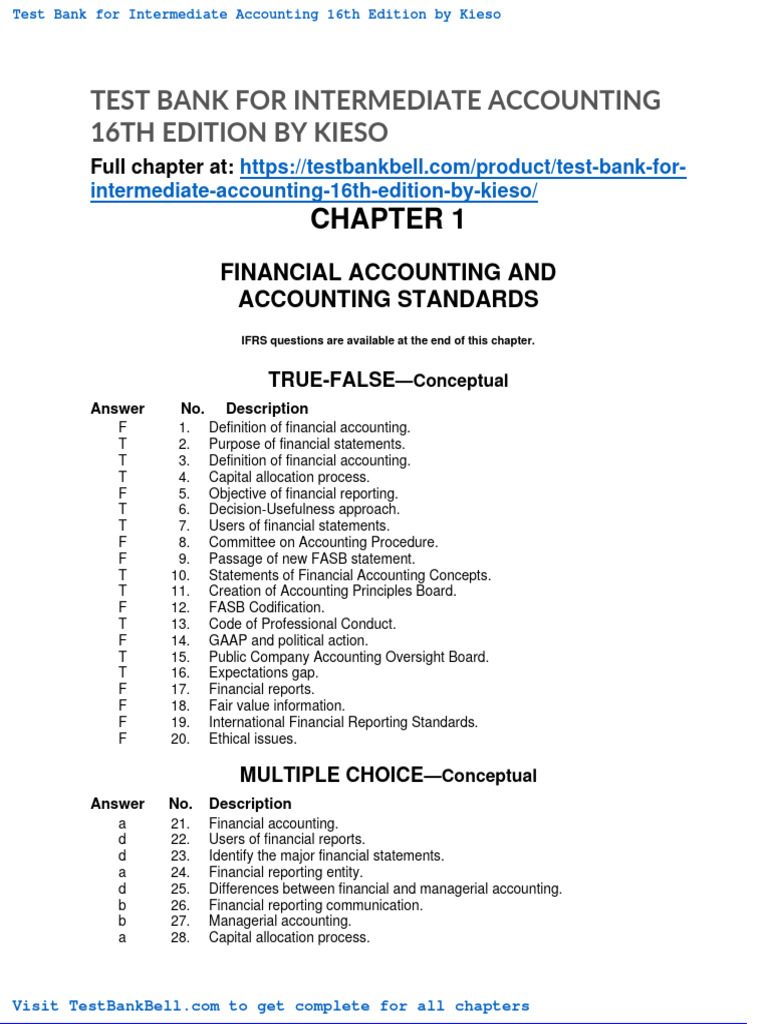 Test Bank For Intermediate Accounting 16th Edition by Kieso PDF Financial Accounting