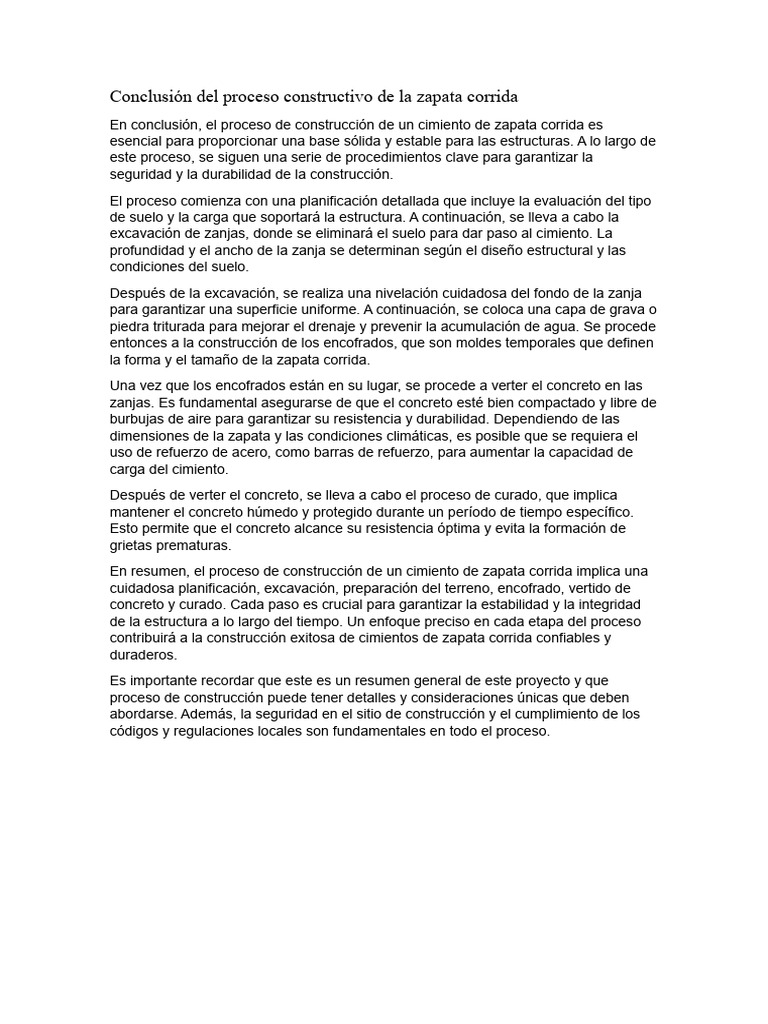Conclusión Del Proceso Constructivo de La Zapata Corrida | Descargar ...