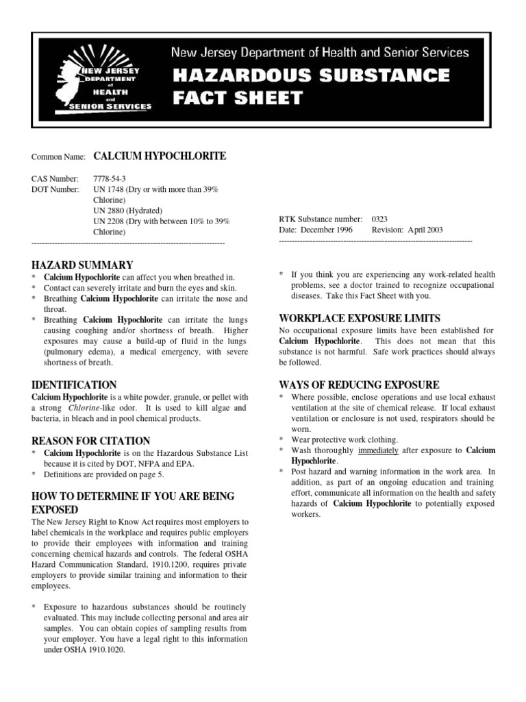 Calcium Hypochlorite PDF Personal Protective Equipment